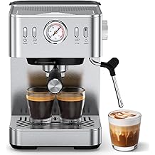 Espresso Machine with Temperature Display, 20 Bar Compact Espresso Maker with Milk Frother for Home, Stainless Steel Coffee Machine with 50oz Removable Water Tank for Cappuccino, Latte, Silver