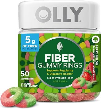 OLLY Fiber Gummy Rings, Digestive Health Supplement, Berry Melon - 50 Count