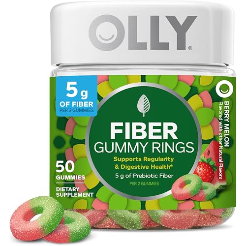 OLLY Fiber Gummy Rings, Digestive Health Supplement, Berry Melon - 50 Count