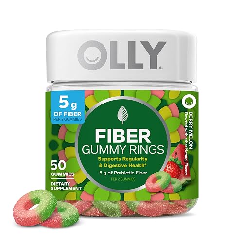 OLLY Fiber Gummy Rings, Digestive Health Supplement, Berry Melon - 50 Count | Foundational Wellness Support, A Multitasking Blend of Vitamins A, C, D, E, Bs and Zinc, No Synthetic Colors or Flavors