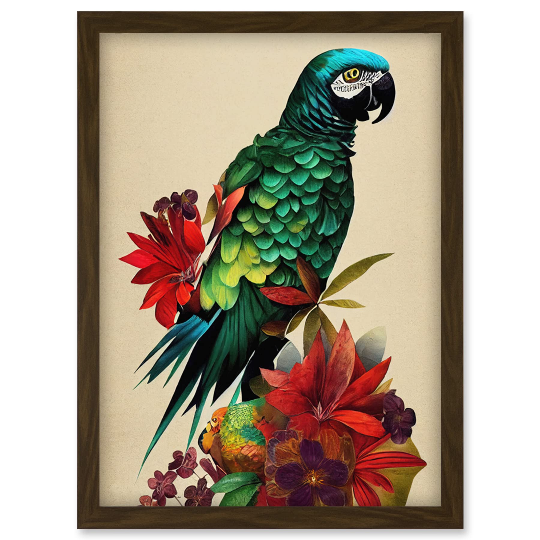 Doppelganger33 LTD Exotic Flowers And Feathers Macaw Parrot And Jungle Blooms Artwork Framed Wall Art Print A4