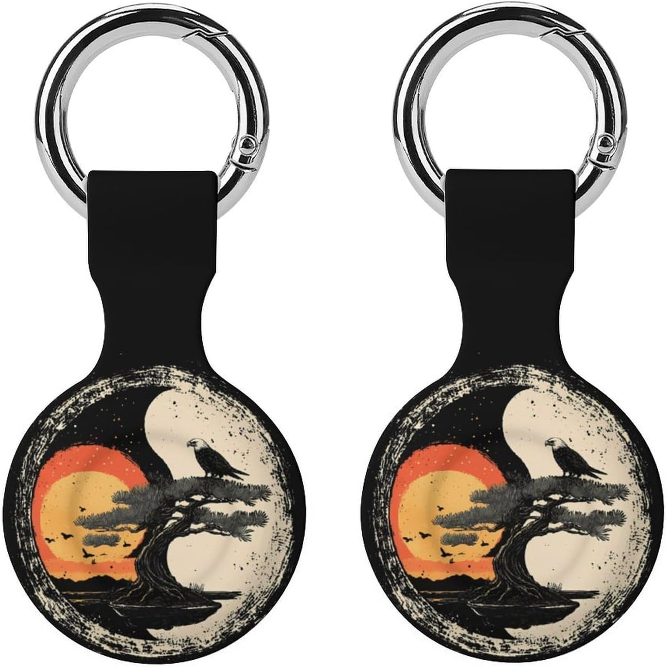 Yin and Yang Eagle1 Tree Funny Cover Compatible with AirTag Case Protector GPS Tracker Holder with Keychain