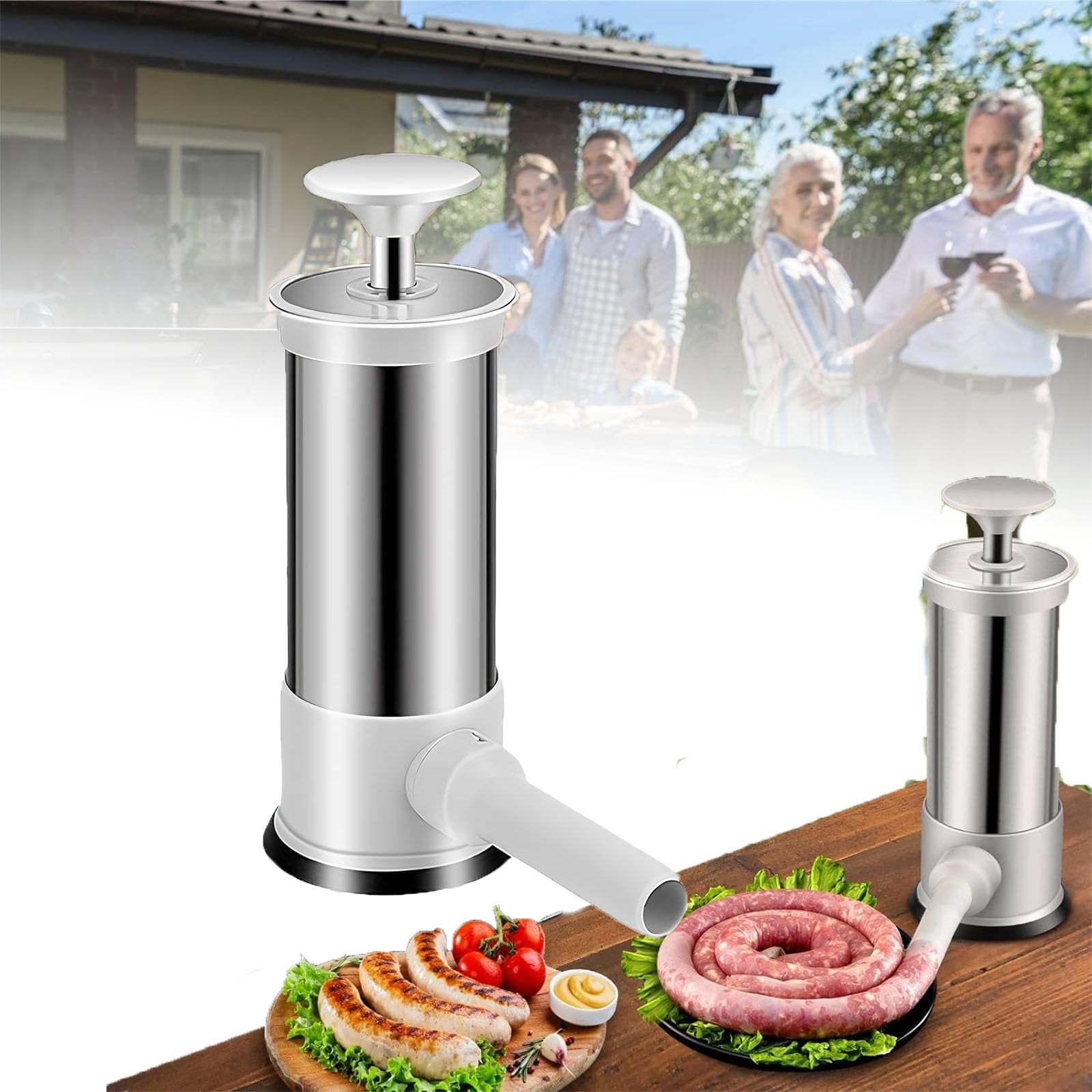 Xebular Sausage Stuffer with 4 Different Sizes Stuffing Tubes, Stainless Steel Sausage Stuffer Machine, Home Kitchen Detachable Sausage Stuffer