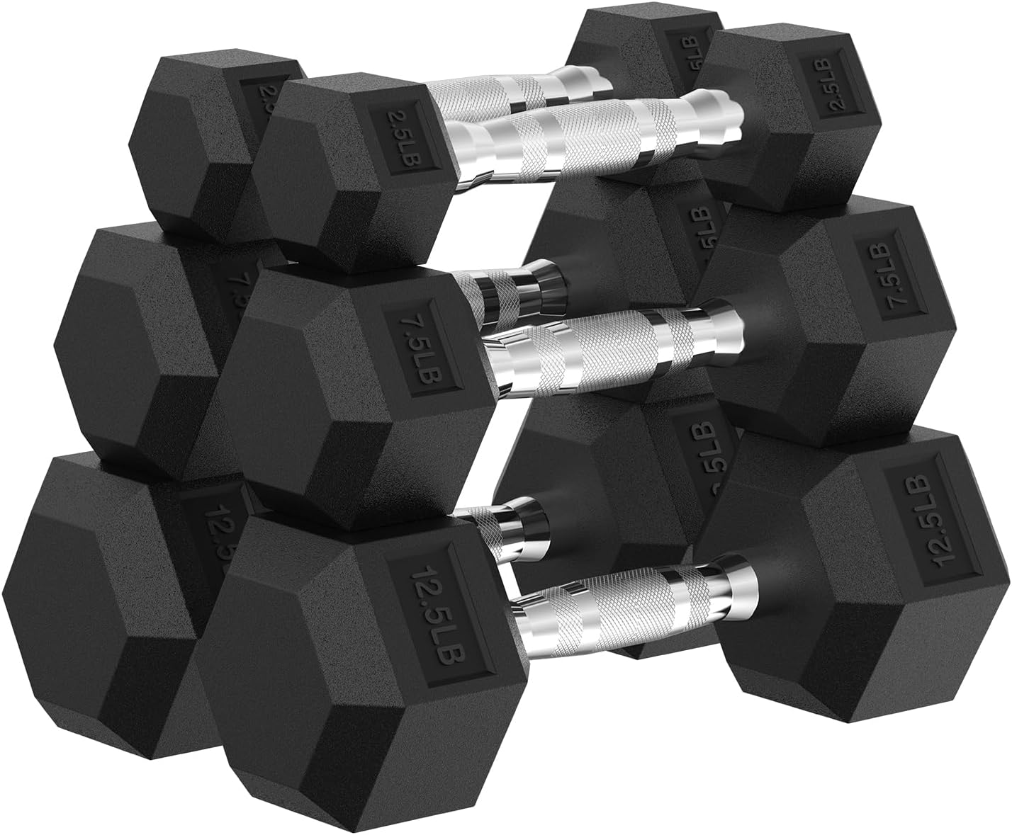 PAPABABE Dumbbell Set, Rubber Encased Home Gym Dumbbells, Weight Dumbbells for Women & Men, Hand Weights for Home Gym & Strength Training