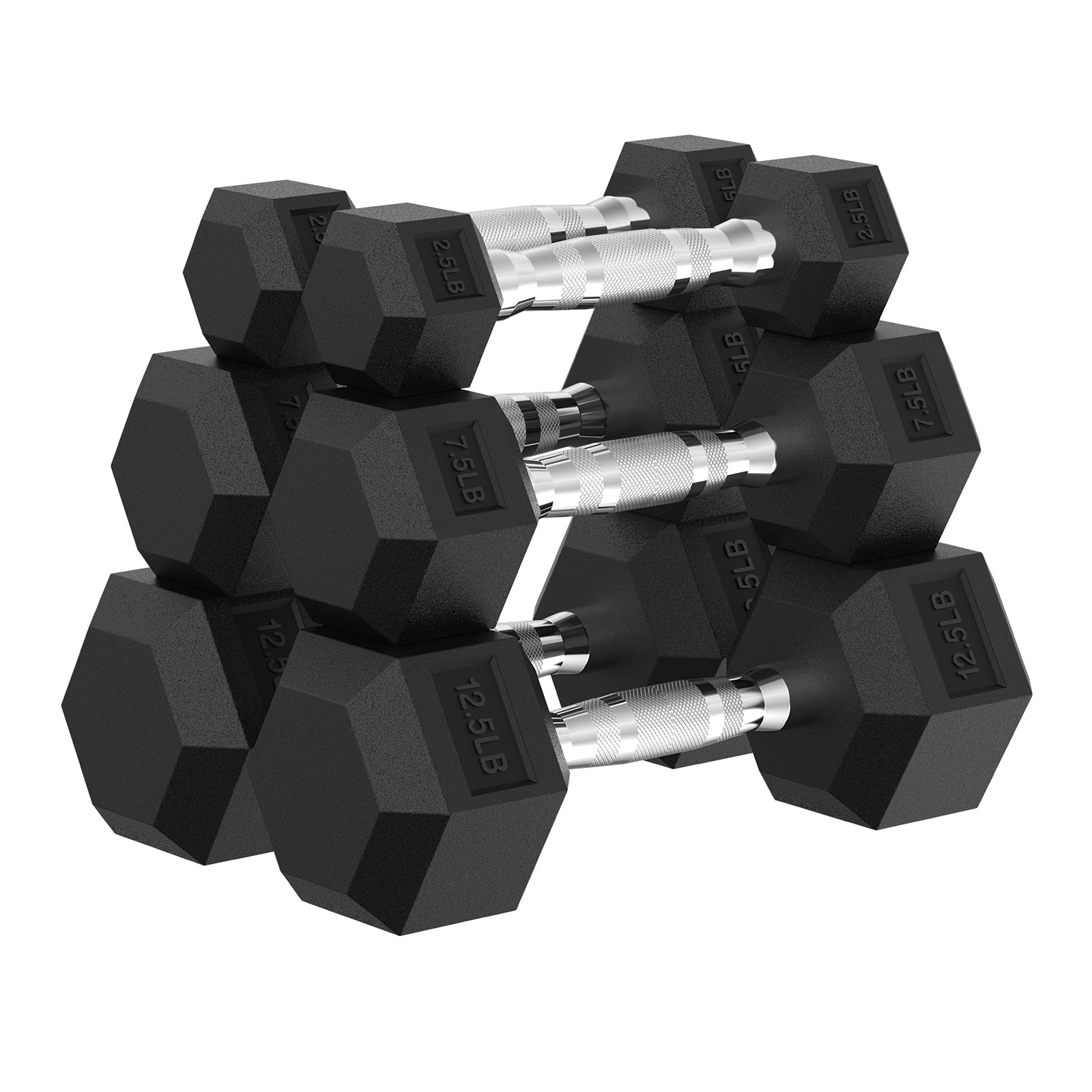 PAPABABE Dumbbell Set Rubber Encased Home Gym Dumbbells Weight Dumbbells for Women Men Hand Weights for Home Gym