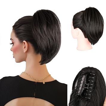10 Inch Short Ponytail Extension - Soft Straight Pony Tails Hair Extensions, Claw Clip Ponytail Extension, Natural Short Hair Extensions Ponytail, Synthetic Hair Pieces for Women Color Black Brown