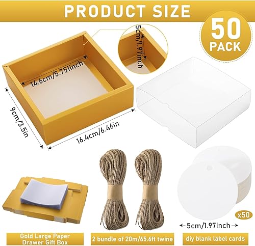 Miniatura 2 de Roowest 50 juegos de cajas de jabón de papel kraft rectangulares con ventana, caja de regalo casera con etiquetas en blanco y cuerda de yute para