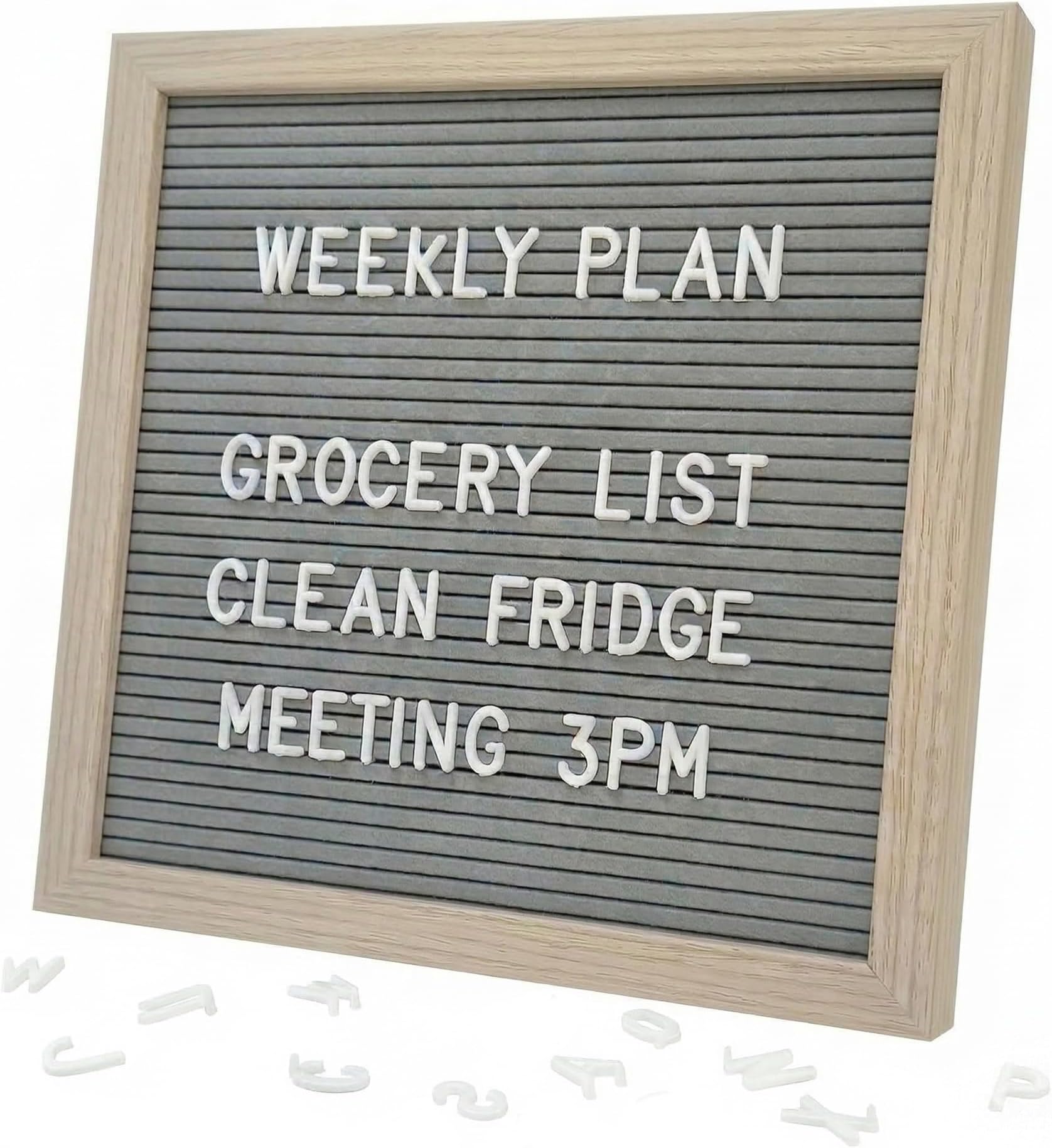 C CRYSTAL LEMON Letter Board by 317 Pre-cut Letters Numbers & Symbols, Felt Letter Board, 10x10 Inches, Changeable Wooden Message Board Sign, Wood Frame, Wall Mount, Free Standing(Gray)