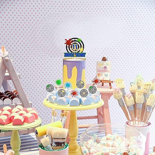 Miniatura 6 de Decoración para pastel de paintball de cumpleaños número 11, decoración de salpicaduras de airsoft, fiesta de paintball, fiesta de cumpleaños para