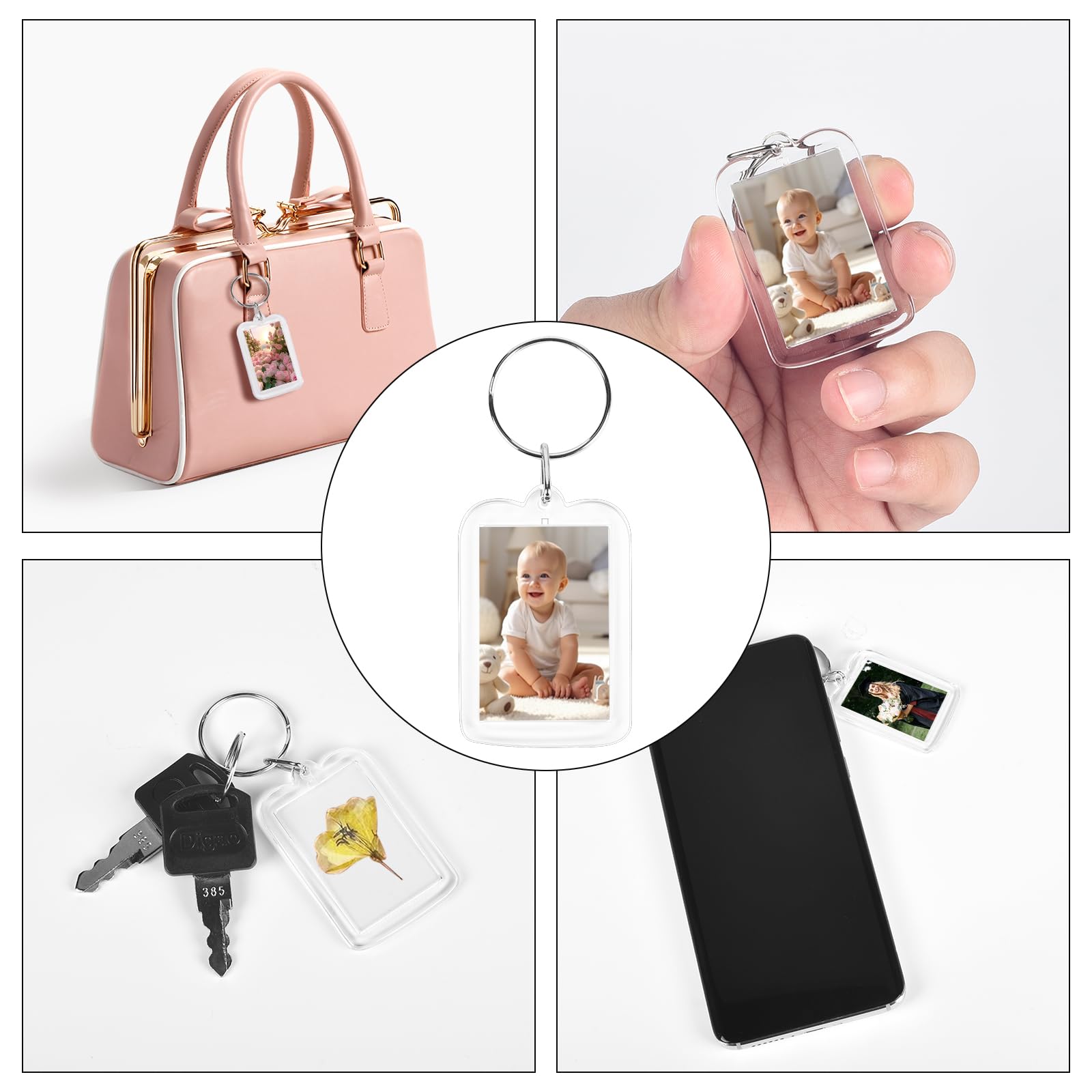 Lot De 3 Porte-clefs Photo En Plexiglas Transparent - Dimensions 50x35 Mm (intérieur), Fabrication Allemande, Réutilisables