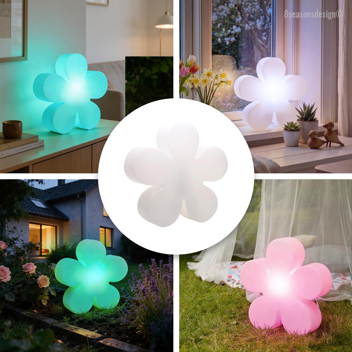 8 seasons design LED Blume 40cm Shining Flower (Weiß) RGB Farbwechsel, dimmbar, mit Fernbedienung – Dekolampe für außen (Garten, Balkon) und innen – Osterdeko, Deko Frühling, Gartenlampe