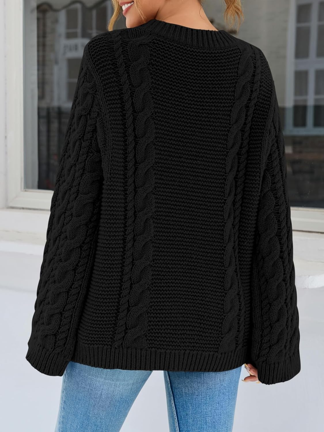 Yousify Womens Oversized Cable Knit Sweaters Long Sleeve Crewneck Casual Fall Chunky Pullover Vintage Loose Fit Sweater Tops - Image 4