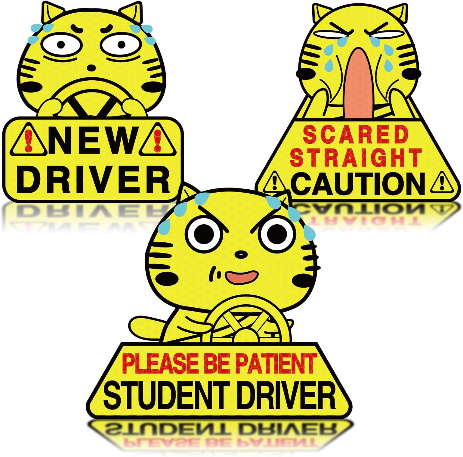 SuperKaKa 3pcs Cute Cat Car Magnets, New Driver Magnet for Car Bumper Please Be Patient Student Driver Reflective Sign Automotive Exterior Accessories Student Driver Magnet
