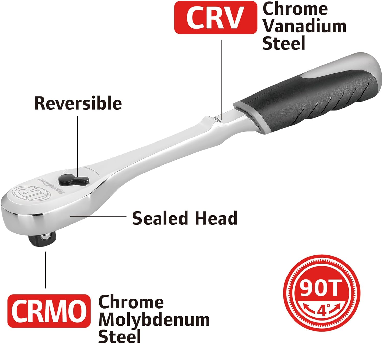 Ingersoll Rand 3-Piece 90-Tooth Ratchet Set – 1/4", 3/8", 1/2" Drive, Chrome Vanadium Steel, Sealed Heads, Comfort Grip Handles – 752026