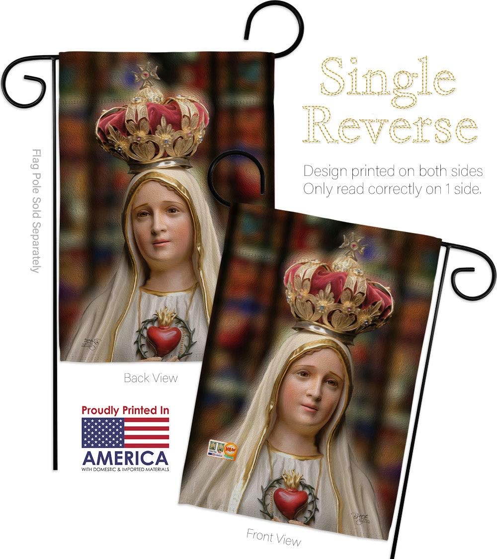 Our Lady of Fatima Garden Flag Set Wall Holder Religious Faith Hope Grace Peace Dove Christian Religion Easter Small Decorative Gift Yard House Banner Made In USA 13 X 18.5