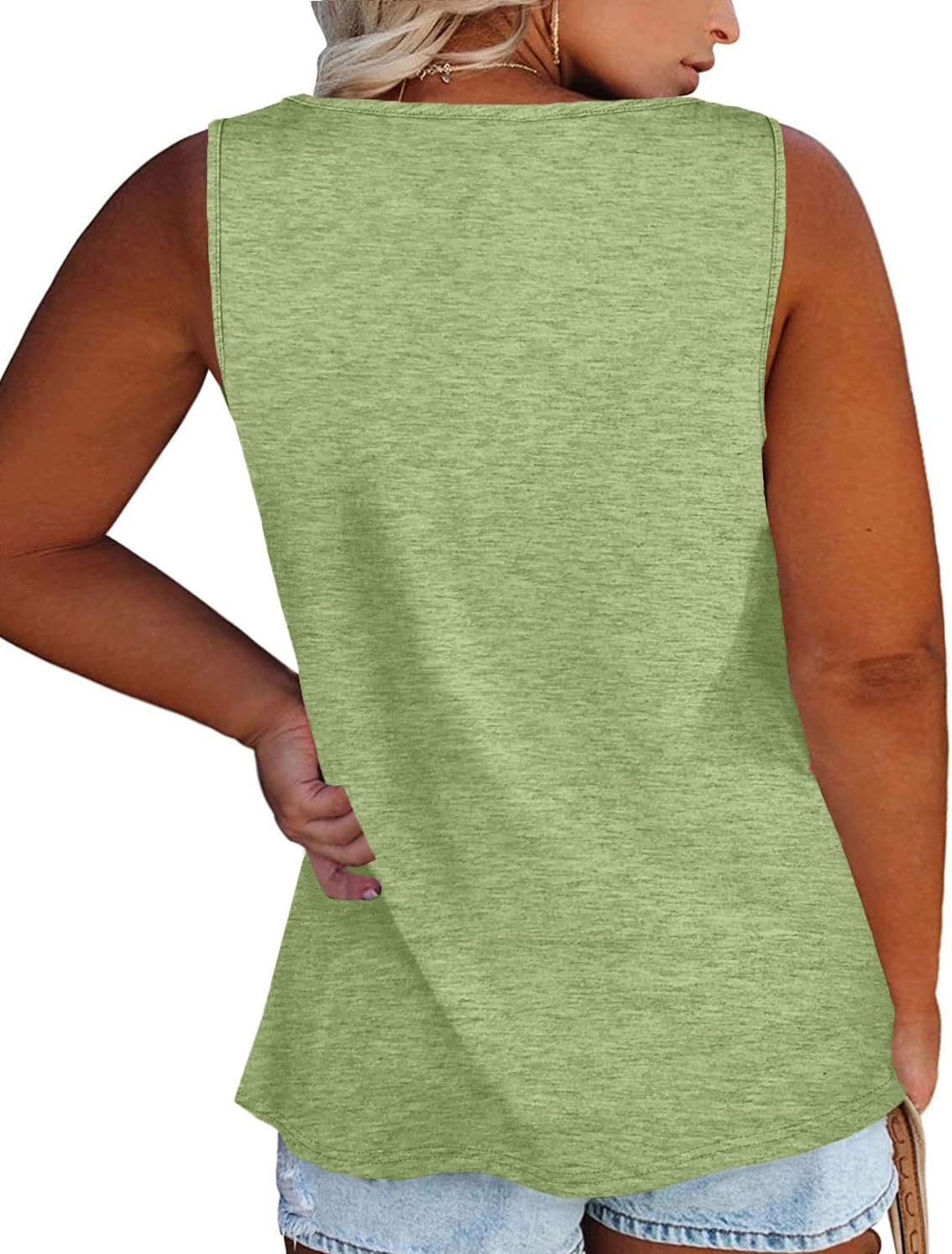 Womens Plus Size Tank Tops Summer Sleeveless Henley T-Shirts Tops Casual Button Down Tunics Shirts - Image 2