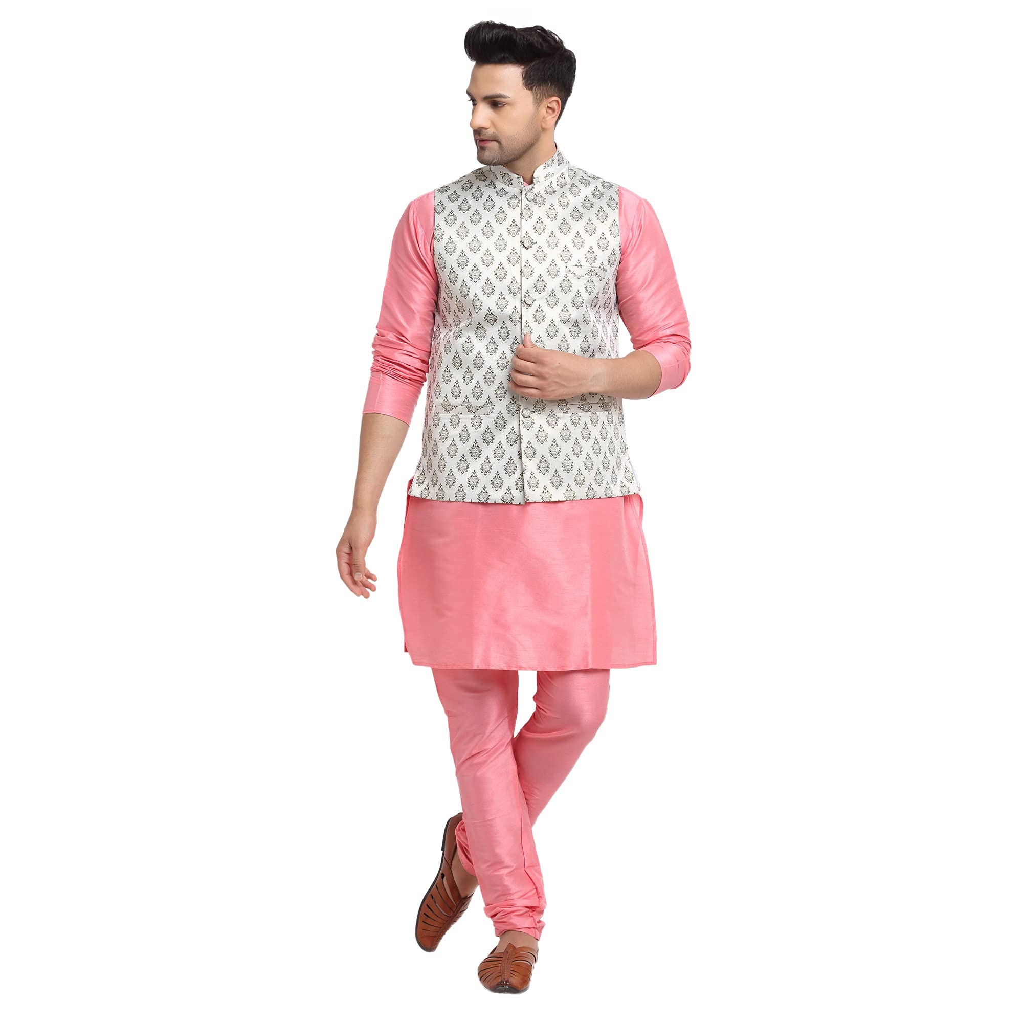 ABH LIFESTYLEMen's Kurta Pyjama & Printed Nehru Jacket Set.