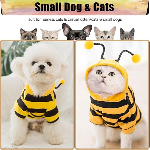 Miniatura 5 de DENTRUN Sphynx Disfraz de gatos sin pelo, divertido suéter de invierno cálido de abeja, lindo suéter de gatito, camisas de gatito, transpirable,