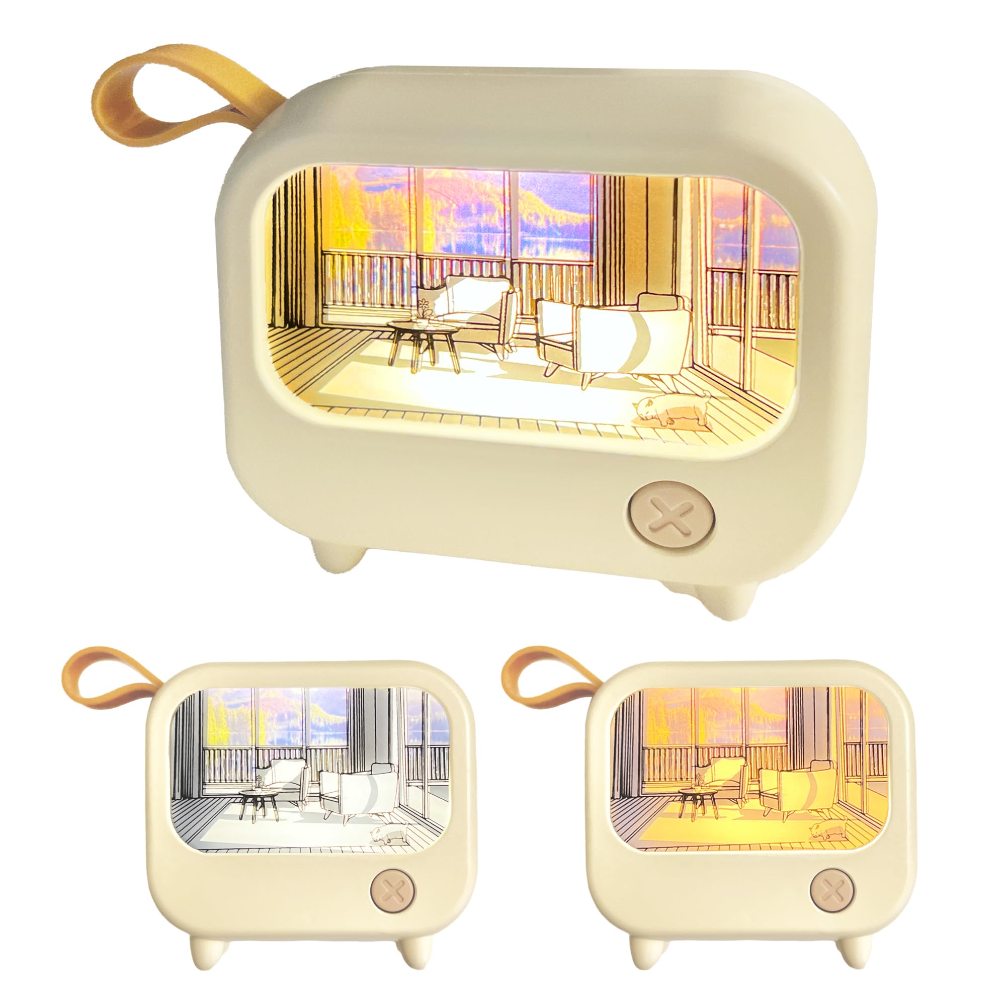 Leafre Mini Painting Night Light- Yellow 2 Color Mode Portable Rechargeable 1 Button Easy-to-Use Control Portable Night Light