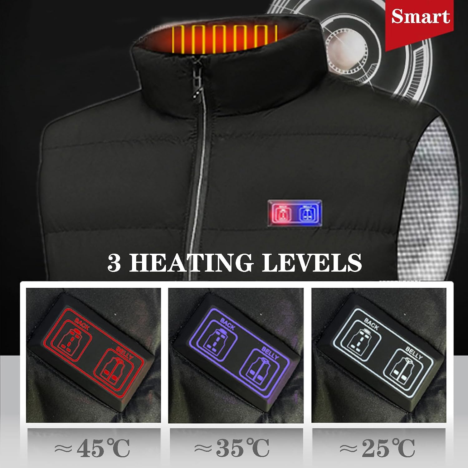 Heated Vest 11 Zones Double Control Smart Electric Heating Coat for Hunting Skiing (Without Battery)