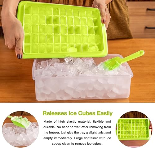 Miniatura 5 de Bandeja para cubitos de hielo con tapa y Bo, molde para cubitos de hielo para refrigerador, contenedor de hielo sin BPA con cuchara y tapa, polvo