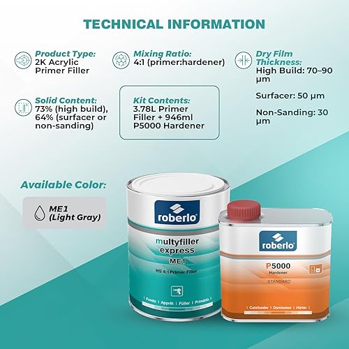 Miniatura 14 de Multyfiller Express - Relleno de imprimación acrílica gris claro para reparación de automóviles, secado rápido, se adhiere al relleno