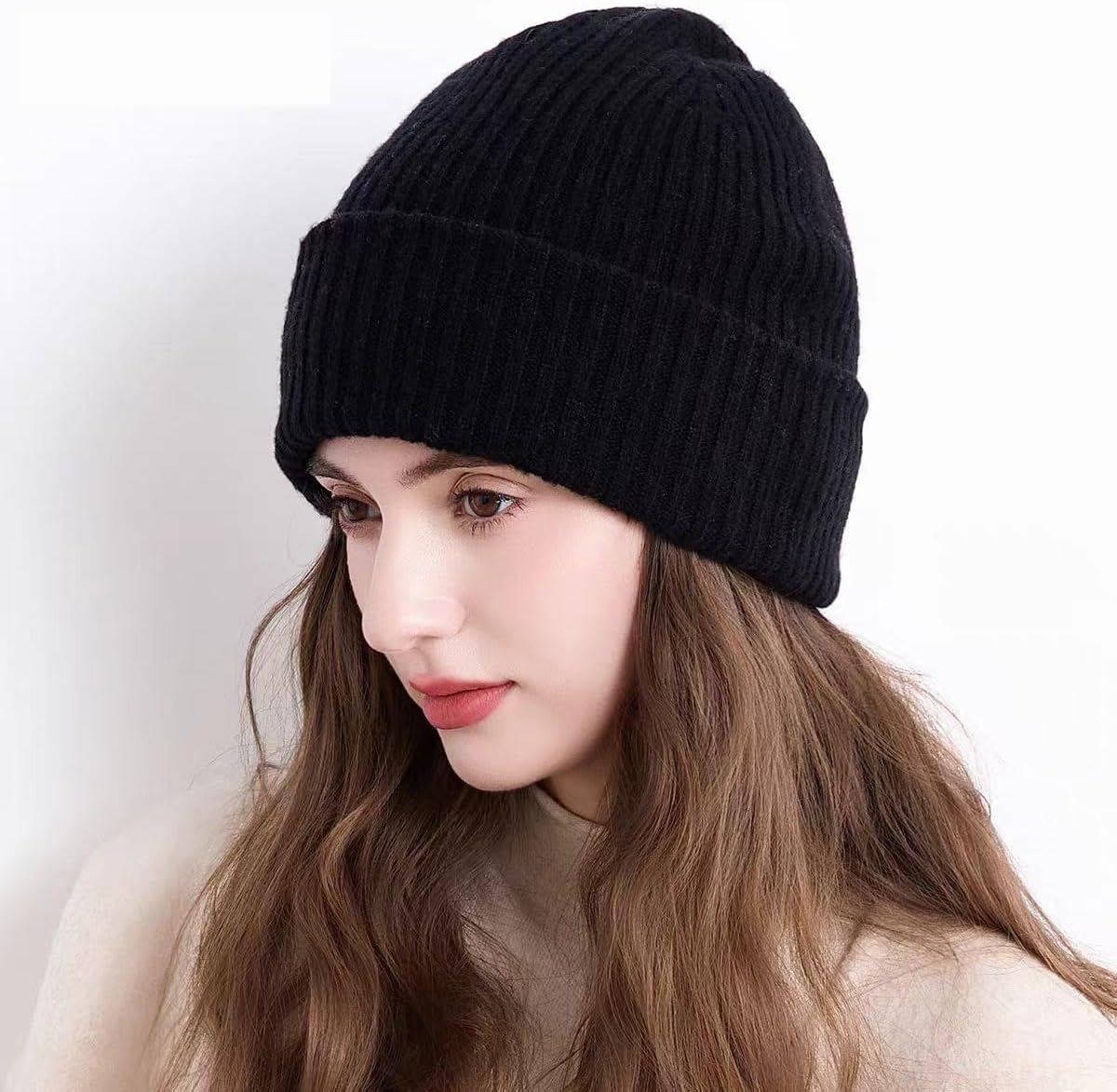 Cashmere Shaping Fisherman Beanies for Men Women, Knit Cuff Trawler Beanie Cap, Winter Warm Daily Hat
