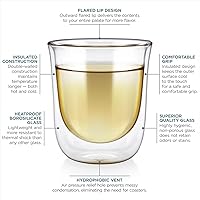 Vista 2 de Teabloom Vasos aislados Tulip para té, café y otras bebidas, vidrio de doble pared resistente al calor que mantiene las bebidas calientes/frías, 8