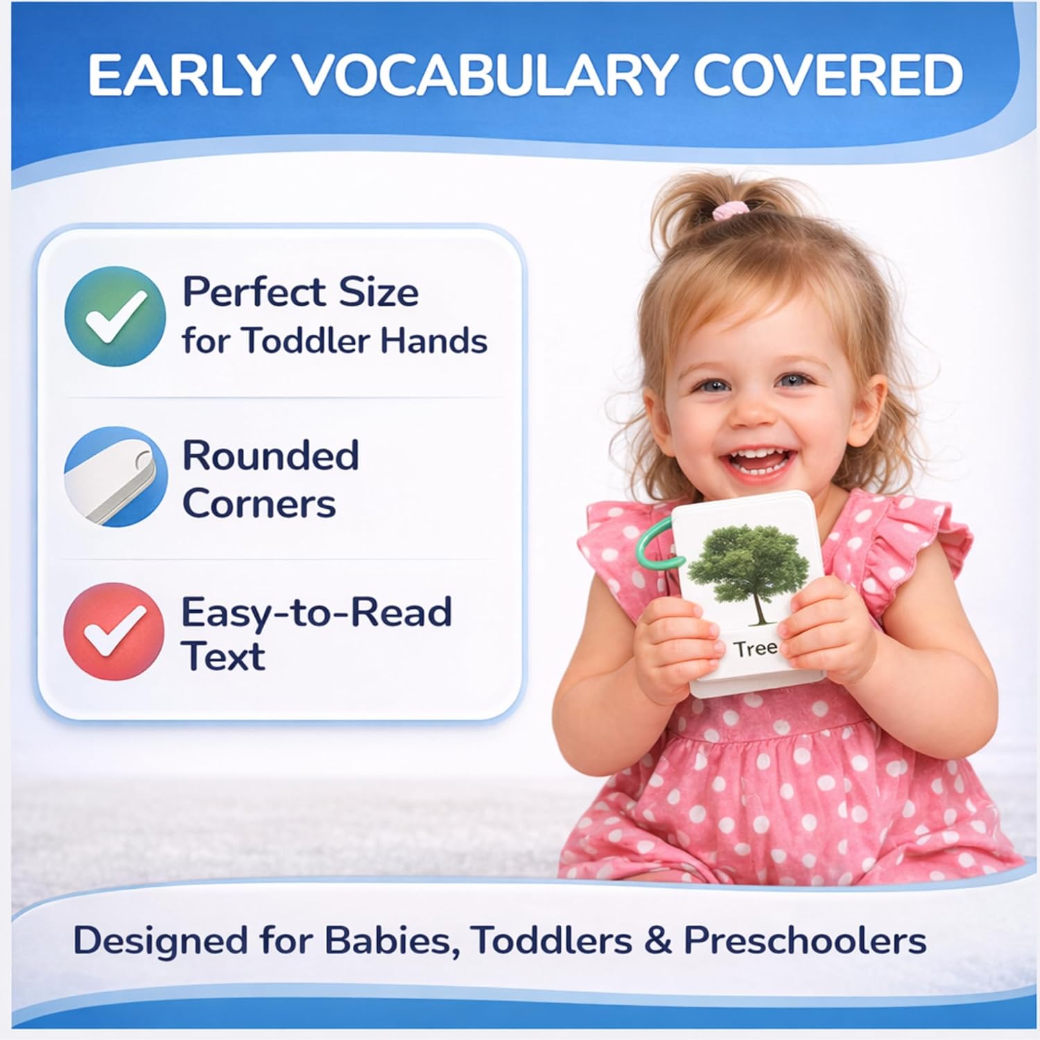 500 Words Thick & Sturdy Learning Flash Cards for Toddlers 1-3 with Rings - 1 Year Old Girl Gifts - Educational & Montessori Toys for 1 Year Old boy - Toddler Flashcards for Preschool & Kindergarten