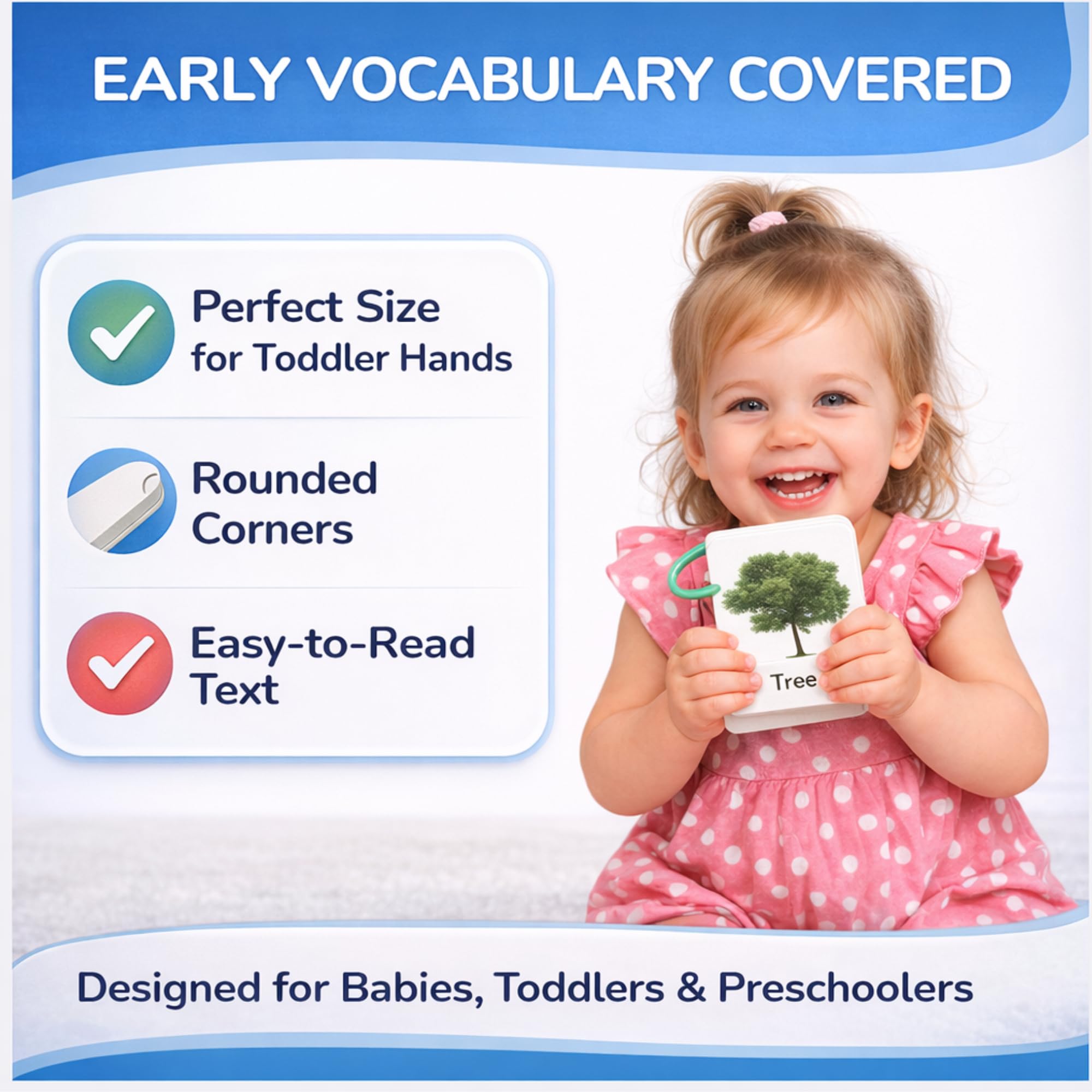 TOYVENTIVE Carte didattiche per bambini da 1 a 3 anni, con cerchio, 250 carte double face, 500 parole, regali per bambini di 1 anno, carte didattiche per bambini piccoli, giocattoli educativi e