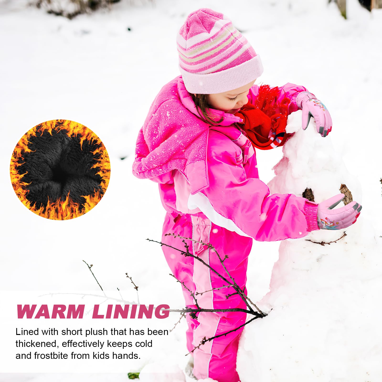 QKURT Gants de Ski pour Enfants, Gants Chauds d'hiver épais, Mitaines de Neige Coupe-Vent, Gants pour Temps Froid, Gants de Luge, Gants de Snowboard, Gants de Patinage pour Enfants de 2 à 9 Ans