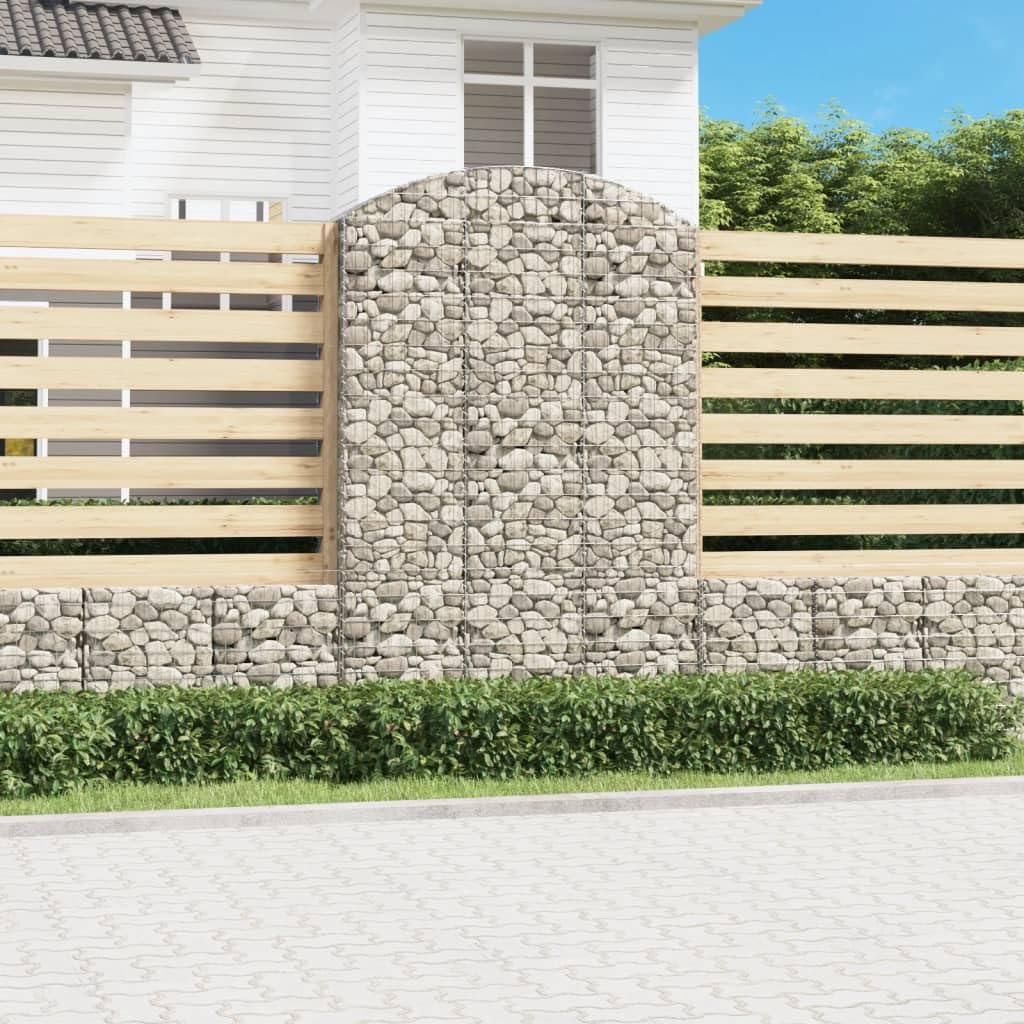 Gavión de arco alto 150x50x220/240 cm de hierro galvanizado para barrera de jardín y protección visual, pared decorativa insonorizada con construcción estable, ganchos reforzados
