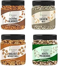 THE EDIBLES Dry Fruits Combo Pack - (250g x 4) 1kg (California Almonds, Cashews, Roasted Pistachios and Walnut without shell) [Jar Pack]