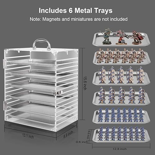 Miniatura 4 de Estuche de almacenamiento en miniatura de acrílico transparente, estuche de transporte en miniatura con 6 bandejas magnéticas de metal, vitrina en
