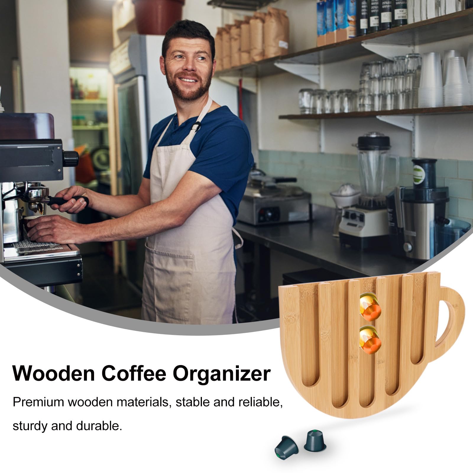 Sewroro Organizador Vertical para Cápsulas de Café Diseño Creativo en Forma de Taza, Soporte de Madera Resistente Beige para Estación de Café en Casa