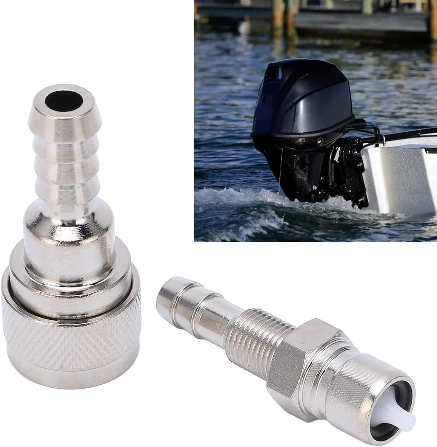 Boat Motor Fuel Line Accessories , 2pcs Fuel Line Connector Kit , Marine Fuel Hose Fittings for Outboard Engines 5HP to 90HP Premium Metal Alloy
