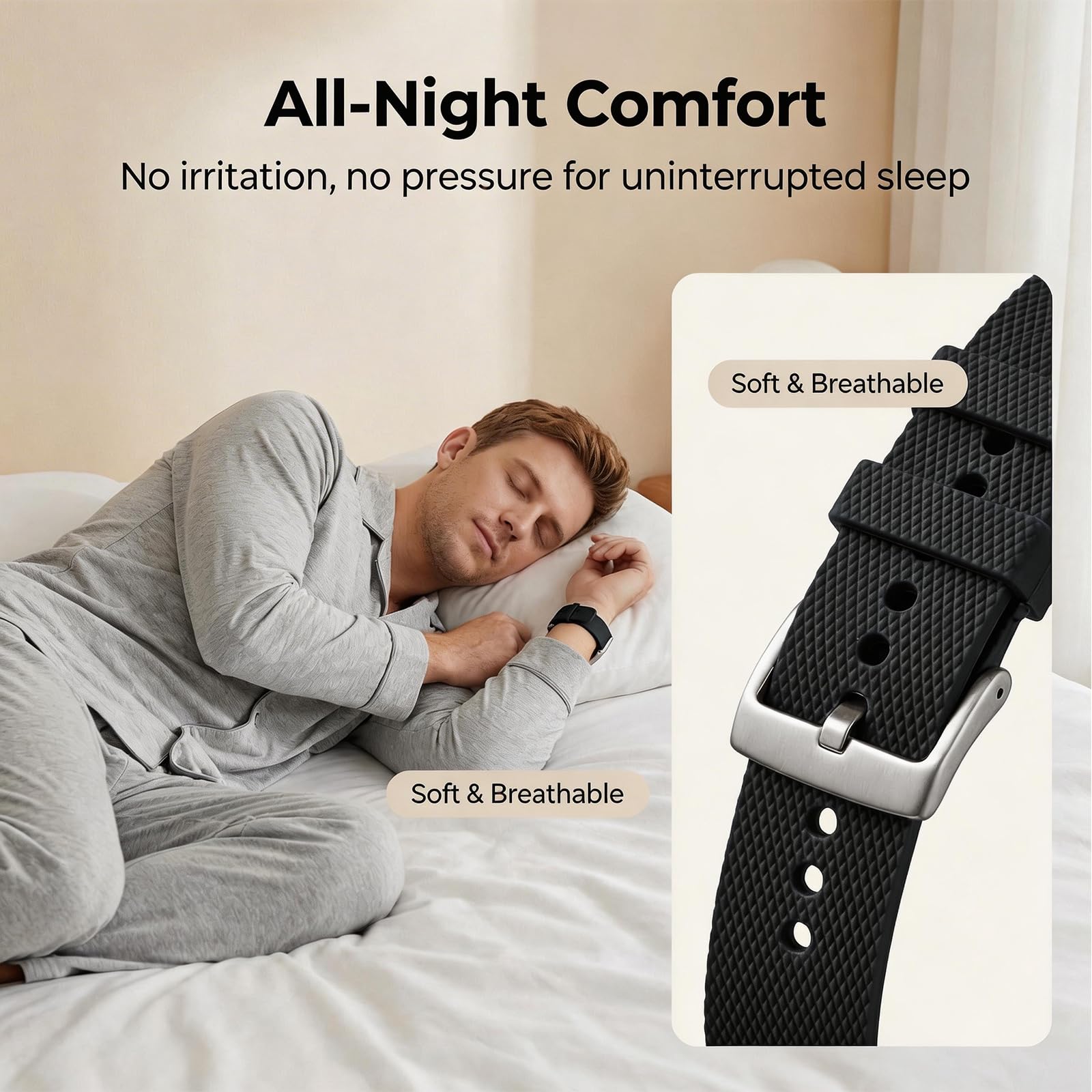 Silicone Sport Band Compatible with Hume Band Replacement, Ultra Soft Adjustable Strap with Secure Metal Buckle for Hume Health Band, Waterproof Wristband Accessories for Men Women Workout & Sleep - 2