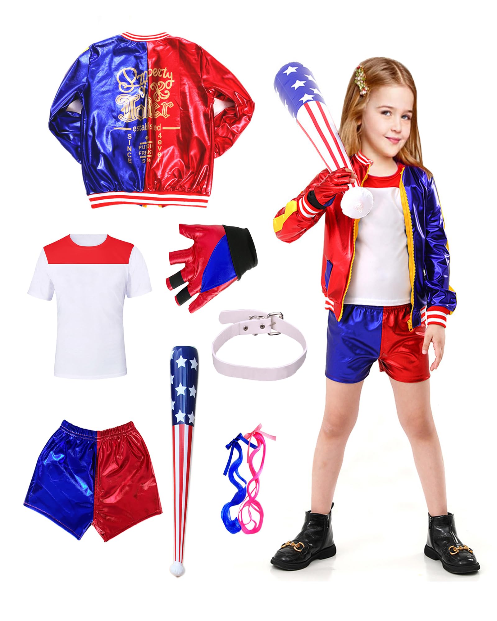 ATOWORLD Costume Kids Girls 4-5 Years Outfit Fancy Dress Suit with Top Jacket T-Shirt Shorts Gloves Accessories Costume Kids Girls for Halloween Cosplay Dress Up