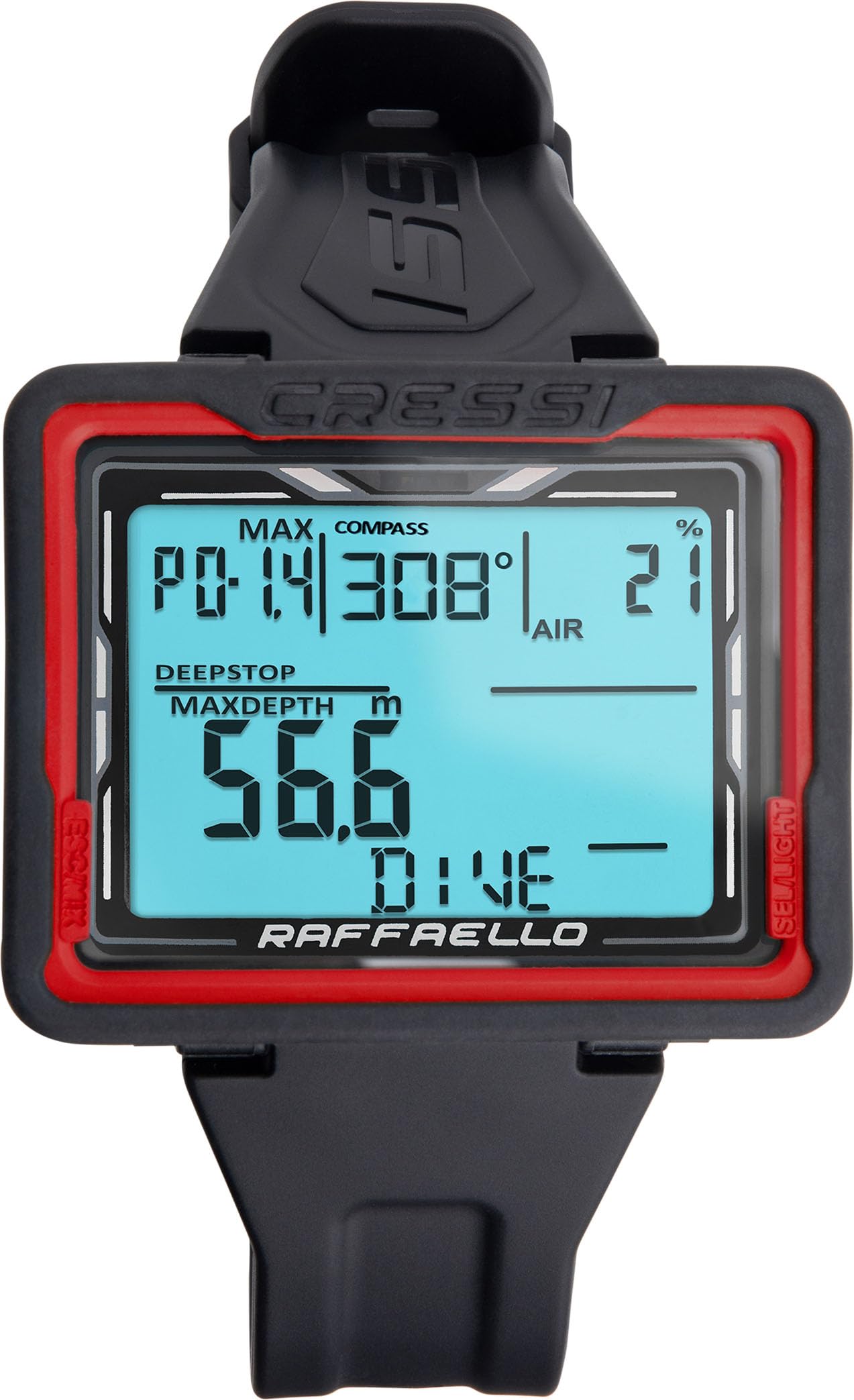Cressi Raffaello Diving Computer Black/​Red - Computer Subacqueo Unisex con Ampio Schermo Rettangolare ad Alto Contrasto per la Massima Leggibilità dei Dati Possibile, Nero/​Rosso, Taglia Unica