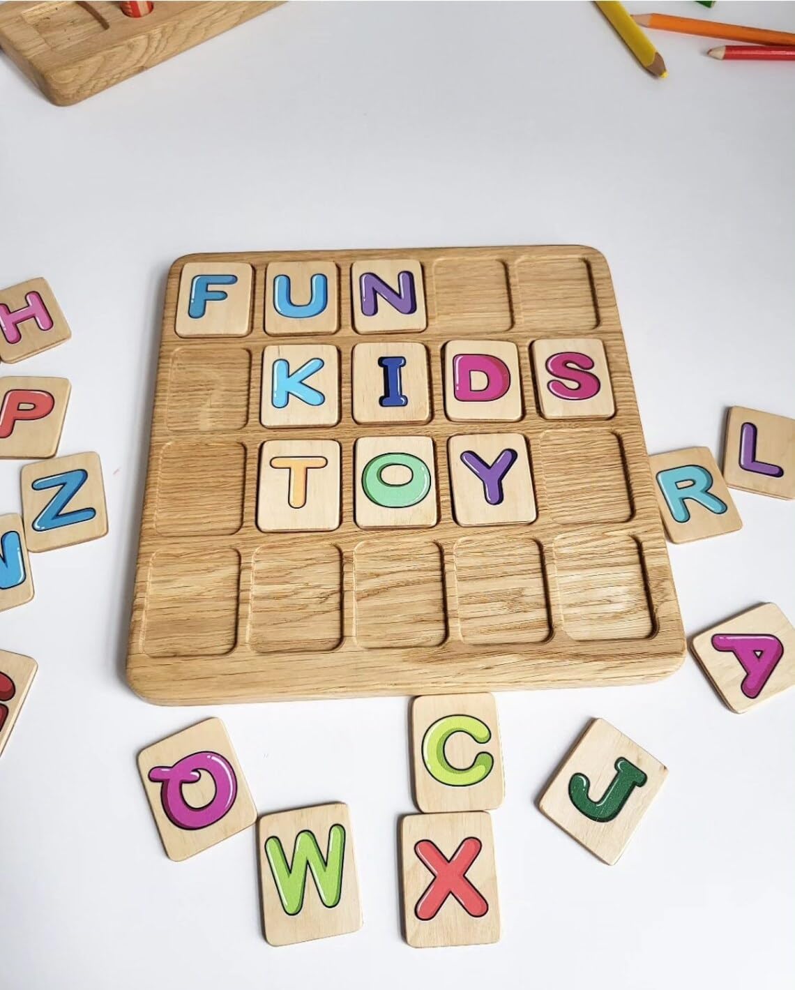 Gift for toddler Alphabet board with colored Uppercase letters Waldorf Montessori toy Alphabet flash cards Moveable Alphabet homeschool toy (Board + 2 set of cards)