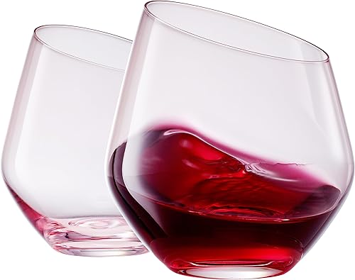 Miniatura 7 de Khen Copas de vino rosa, regalo  Juego de 2  Cristalería inclinada de 18 onzas color rubor rosa, vidrio de tallo alto, regalos para esposa, novia,