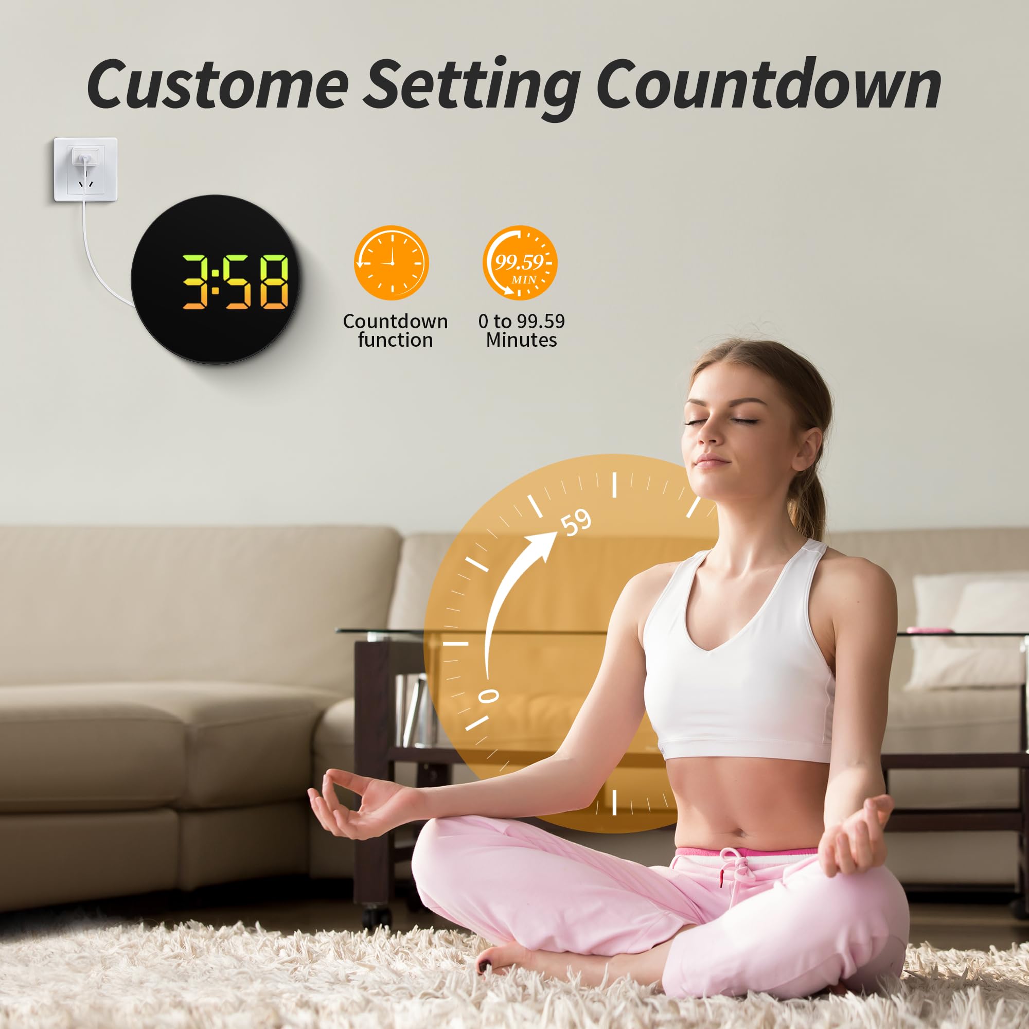 Maxstar 8’’ Digitale Wanduhr mit Nachtlicht, Alarm, 11 RGB-Farben, Temperaturanzeige, Sekunden, 5-stufige Helligkeit, Datum & Wochentag, Moderne elektrische LED Wanduhr für Schlafzimmer und Wohnzimmer