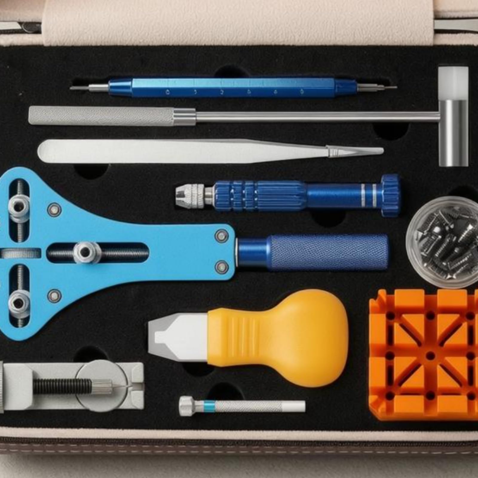 Perfeclan Kit de Reparación de Relojes Herramientas Set Juego Estuche con Herramienta de Soporte y Alicates de Precisión Material Metal y Cuero Adecuado para Cambios de Correa Banco de Trabajo Hogar