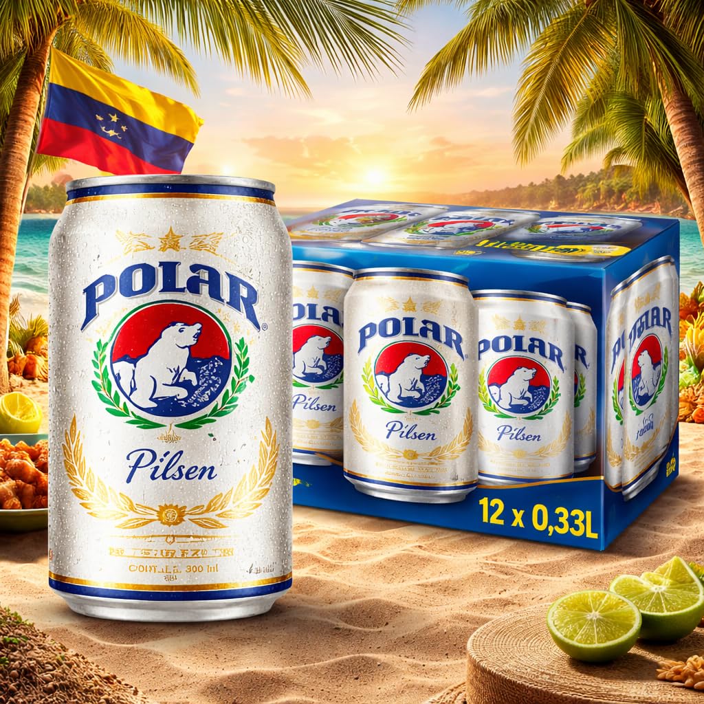 POLAR Pilsener Bier‑12er Sparpack – aus Venezuela · 12× 0,33 l Dosen · 4,5% vol. · Erfrischendes Pilsener-Bier, für Party & Grill – Cerveza Polar
