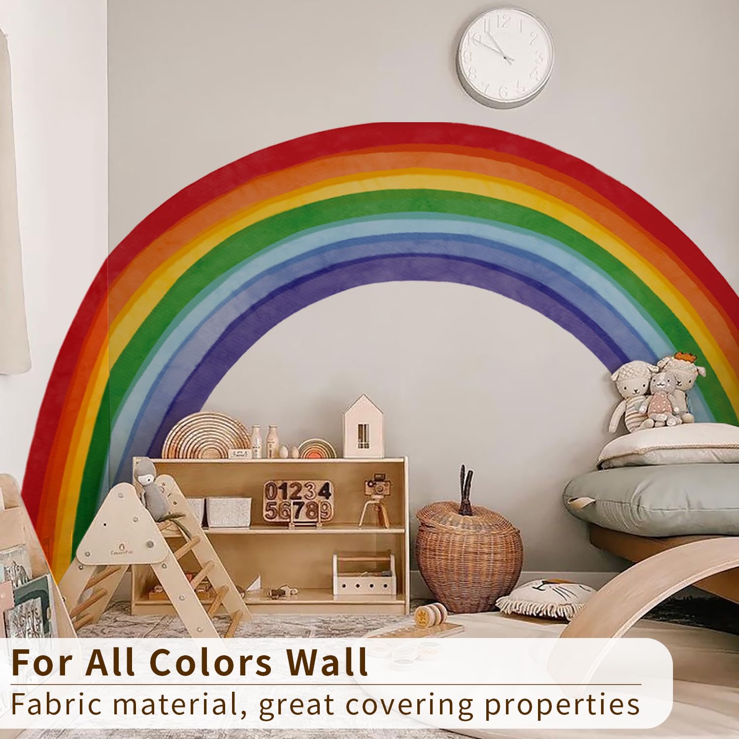 funlife autocollants muraux en tissu auto-adhésifs effet tissu de toile autocollants muraux arc-en-ciel peints à la main murale enfant vinyle de mur de couleur pastel chambre d'enfant chambre d'enfant