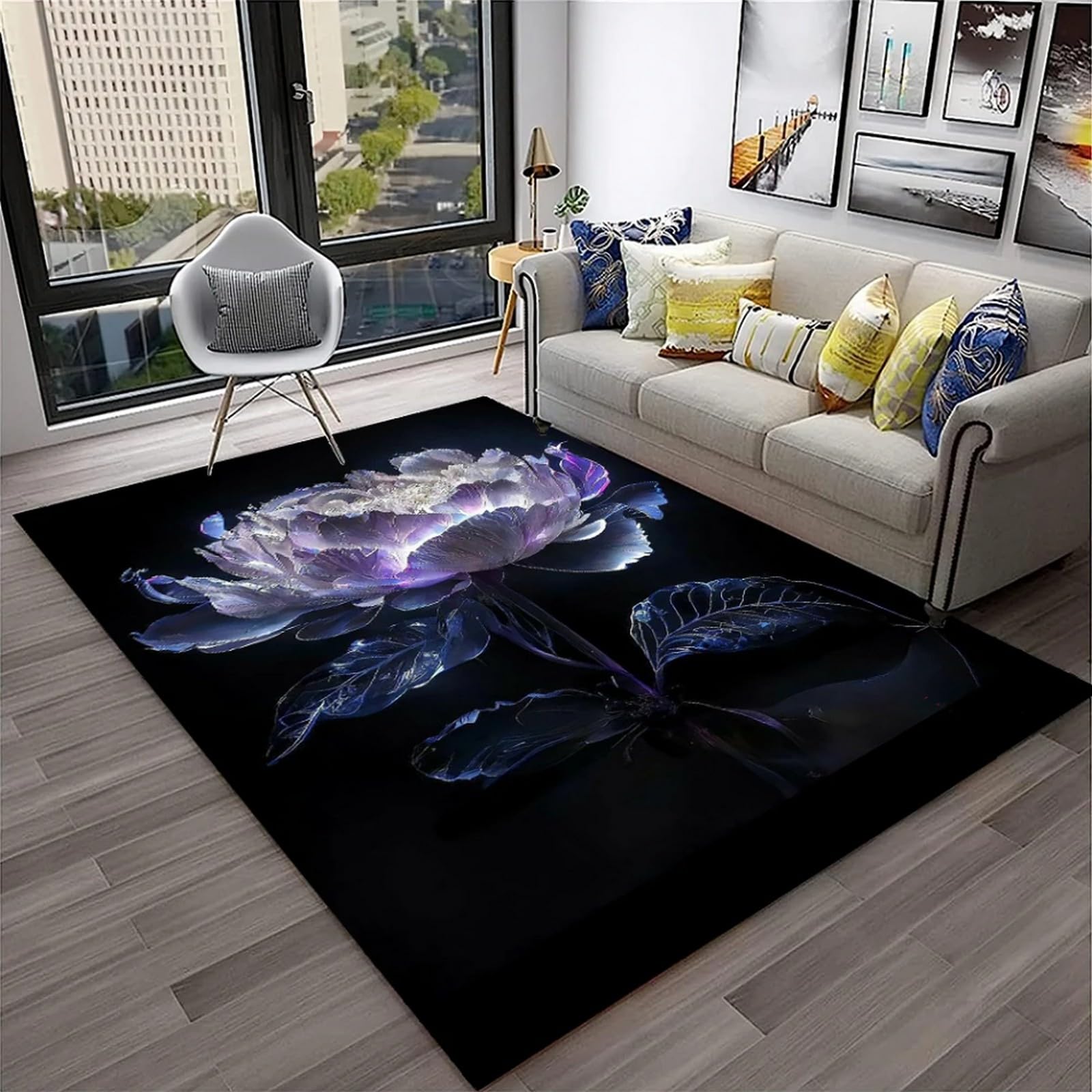 Tapis de salon enfant fleur rose 3D idéal sous un panier suspendu ou coin bureau