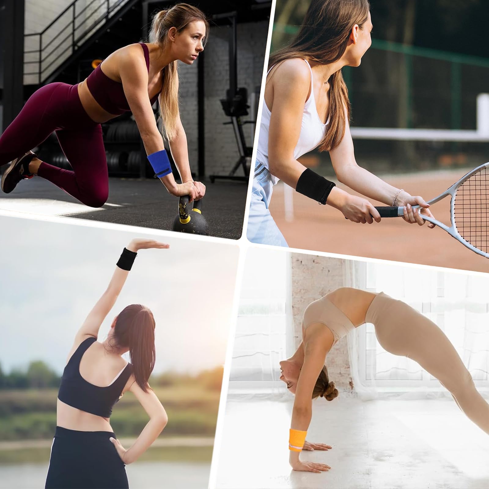 6 fasce per il sudore, da polso, con chiusura lampo, per allenamento, sport, saldatura, con tasca, per donna, uomo, fitness, corsa