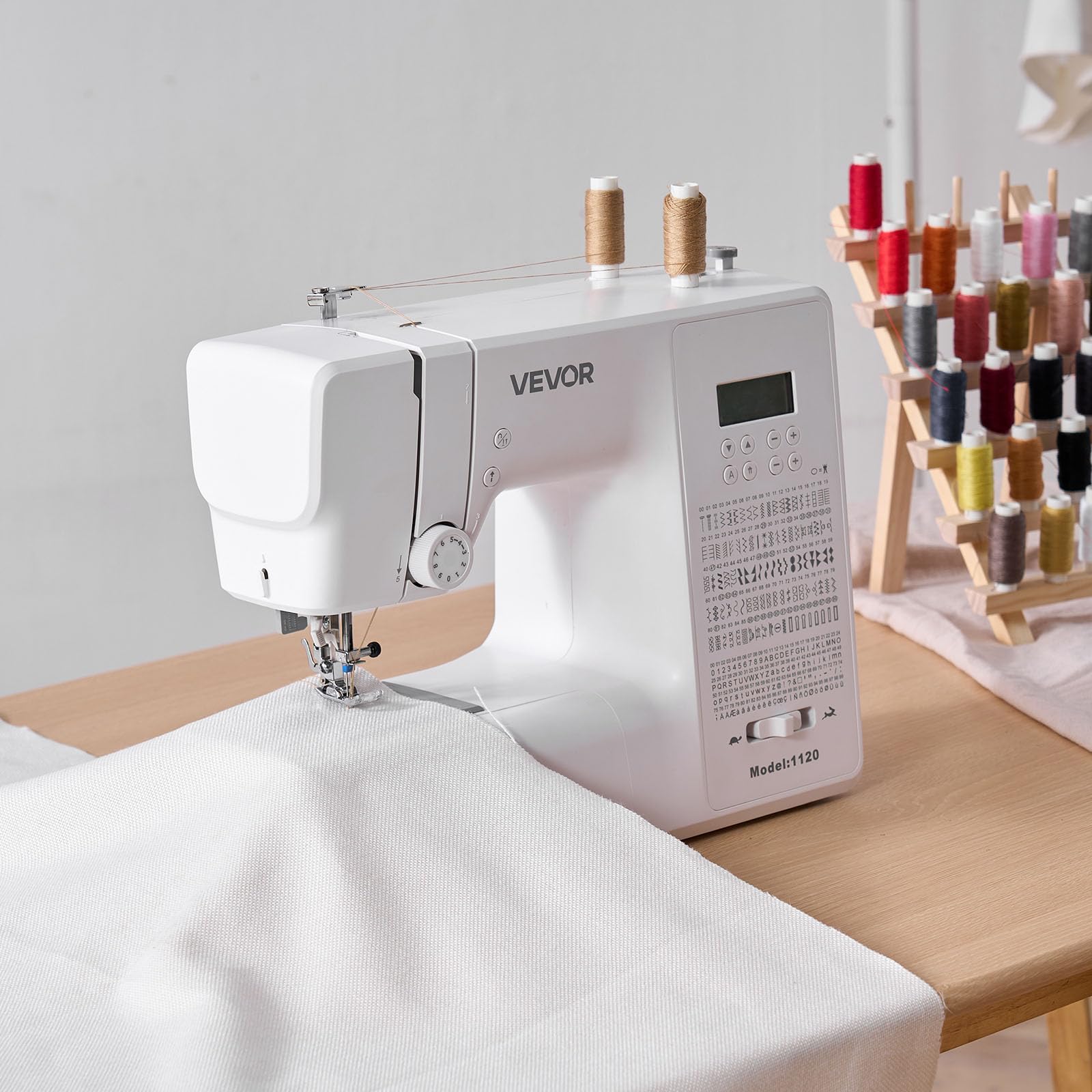 VEVOR Machine à Coudre Électrique Informatisée, Piqueuse 200 Motifs de Points, avec Moteur Puissant, Écran LED et Éclairage LED, Cadre Métallique Robuste, pour Travaux Manuels et Réparations, Maison