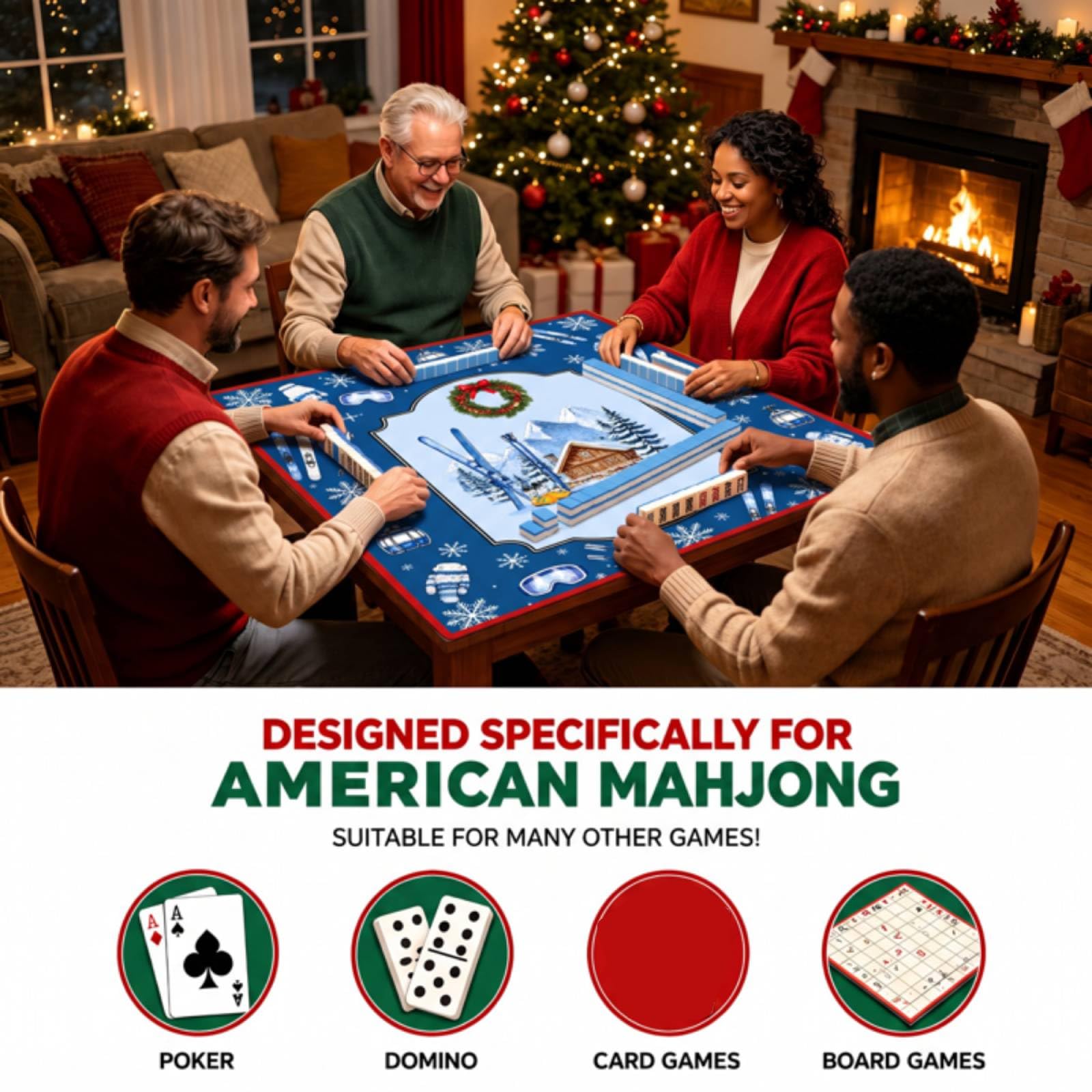 Ensemble de tapis de mahjong d'hiver avec sac de transport, bleu