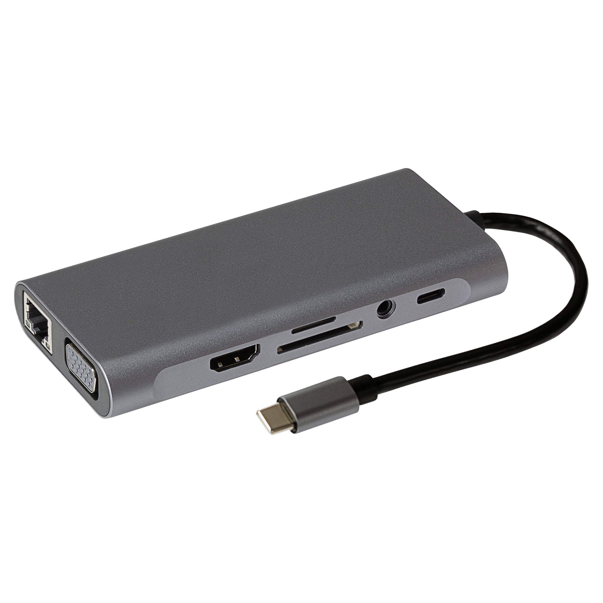 Maplin USB-C Multiport Hub Adapter 4K HDMI, 4x USB-A 3.0, RJ45 Ethernet, USB-C PD 60W, VGA, SD & MicroSD Card Reader, Compatible with MacBook Pro, Surface, Chromebook & More